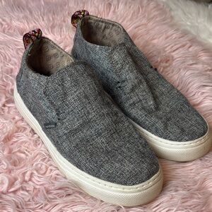 Hey Dude Peyton Linen Gray Black Slip On Shoes Sz 8